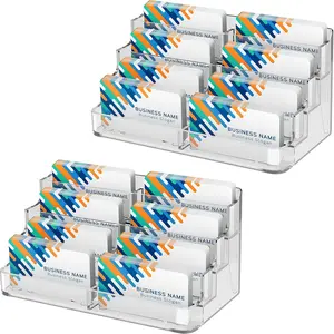 MaxGear 2-Pack Transparent Acrylic Business Card Holder for Desk, 4-Tier Freestanding 8-Pocket Card Storage Organizer, Clear Desktop Display Stand for Office, Reception