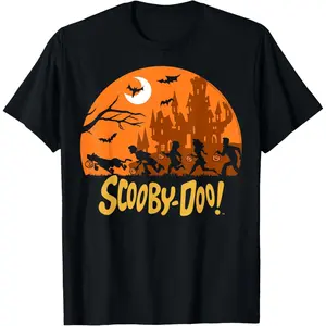 Men's Short Sleeve Vintage Basic Top Scooby-Doo The Gang Halloween Silhouette Logo T-Shirt