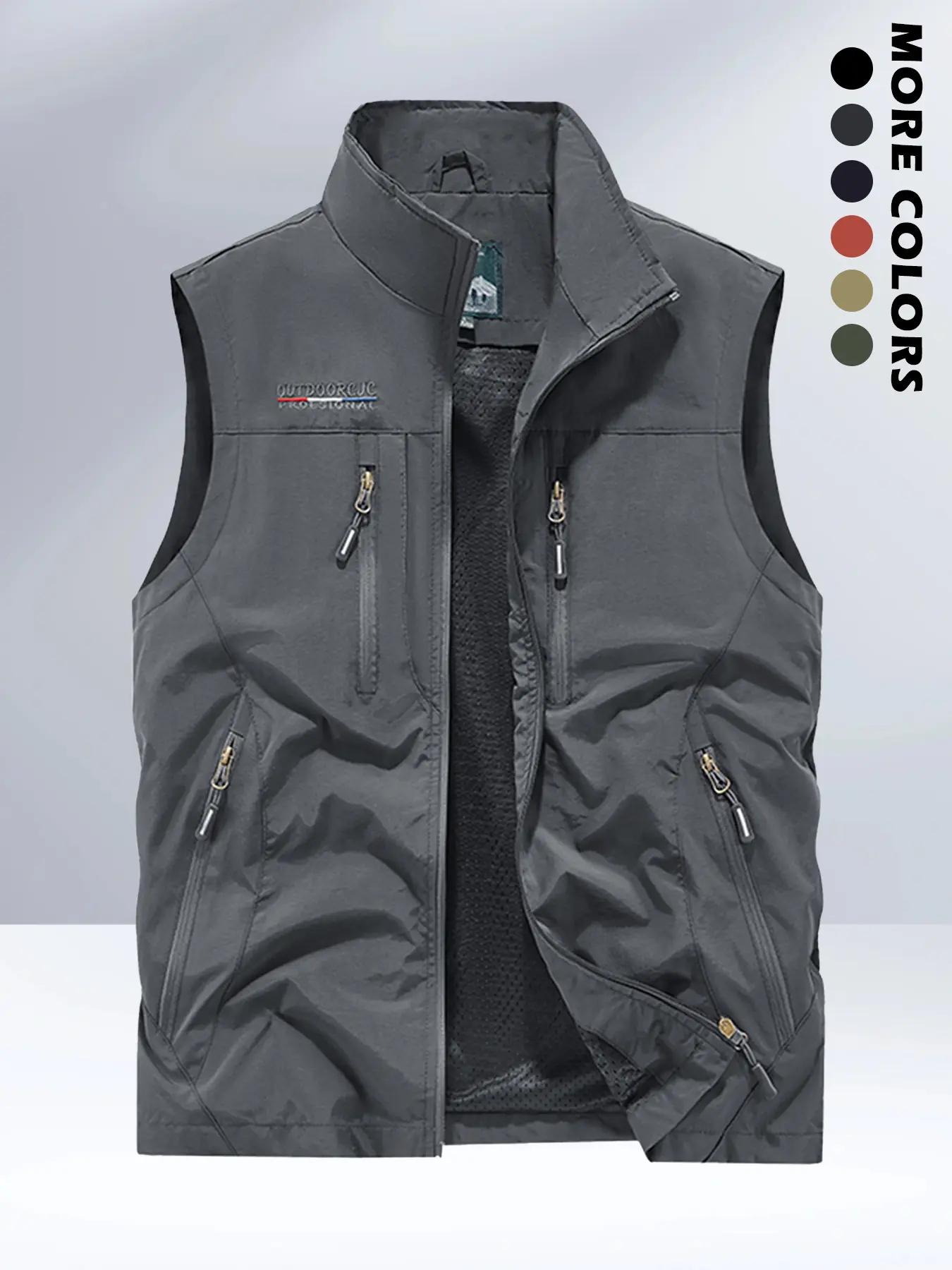 Men’s solid zip-up vest jacket with pockets, regular fit, casual lightweight sleeveless outerwear for golf, running, and hiking; men’s summer clothing, sleeveless waistcoat, menswear