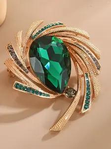 Women's Gemstone Brooch, Clip Type Sparkling Crystal Fashion Jewelry Accessory, Elegant Floral Design Versatile Use for Daily Wear & Holiday Gatherings