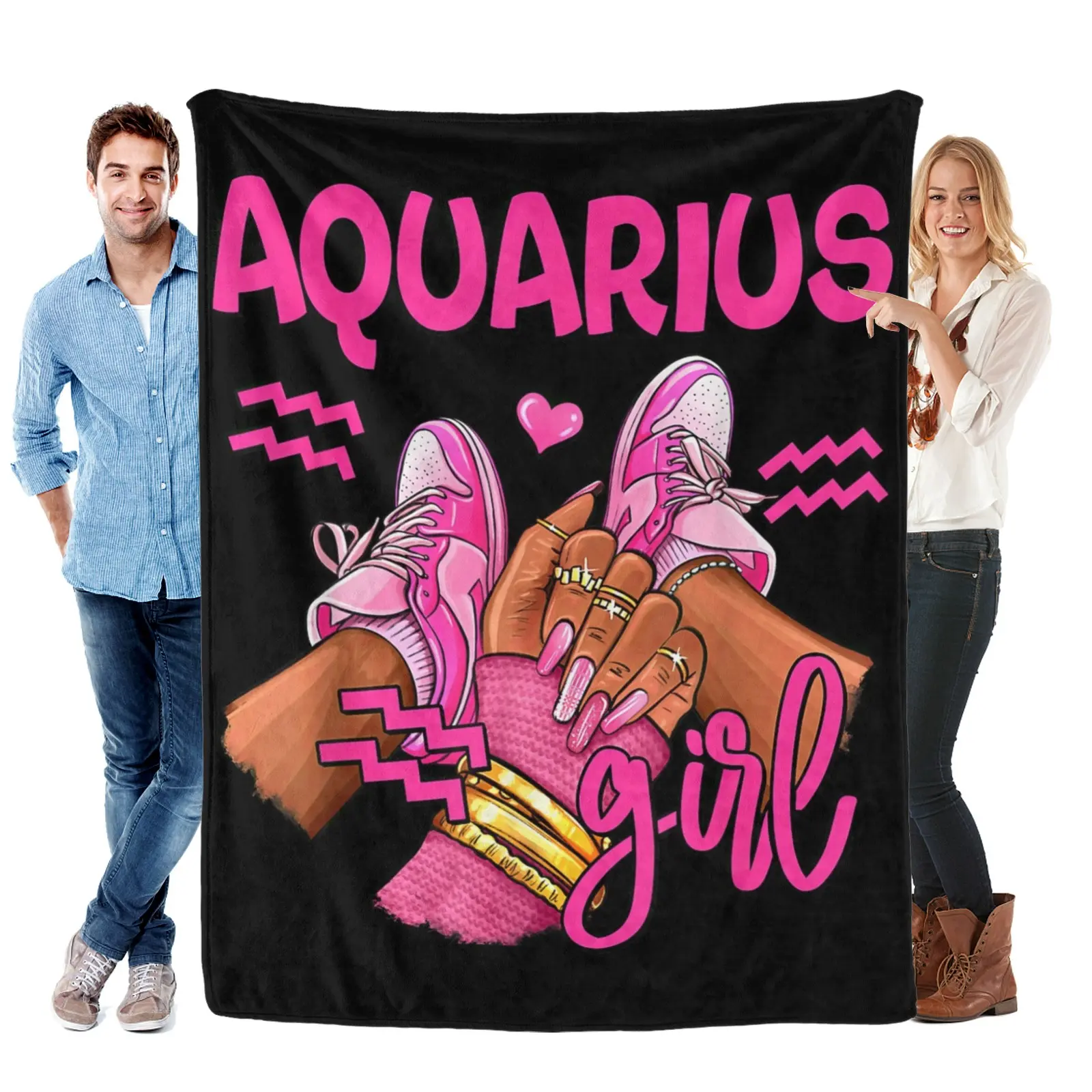 Super Soft Flannel Aquarius Girl Birthday Queen Blankets - Cozy Comforter, Women's Zodiac Sign Home Decor for Sofa, Camping Travel Sleeping Gear (Sports & Outdoor Use)