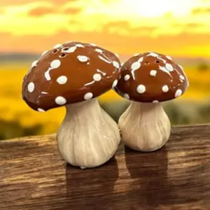 Mushroom Salt And Pepper Shaker Set - Ceramic Design with Polka Dot Pattern for Kitchen Decor