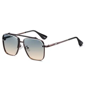 Square aviator sunglasses, unisex stylish metal retro gradient lenses, UV400 protection., Driving, Anti-Ultraviolet Men's Sunglasses