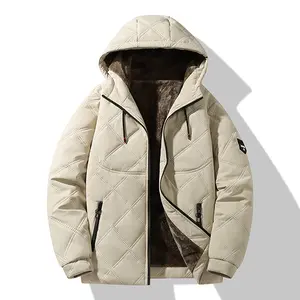 Men's Tan Quilted Puffer Jacket (Fleece Lining)- Hooded Design, Super Warm for Winter, Ideal for Outdoor & Everyday Casual Wear