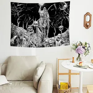 1pc Gothic Grim Reaper Tapestry Dark Fantasy Wall Tapestry High-Definition Printing Polyester Tapestries for Bedroom Living Room University Dormitory Indoor Wall Decoration Tapestries with Free Installation Package As Halloween Gift for Friends