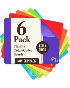 Extra Thick Flexible Plastic Cutting Board Mats with Food Icons & EZ-Grip Waffle Back, (Set of 6) Dishwasher Safe