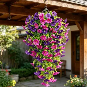 Artificial Flower for Outdoors, 10PCS Fake Artificial Morning Glory Flowers Vine, UV Resistant Outdoor Flowers Hanging Morning Glory, Realistic Faux Flower for Spring Garden Porches Decor