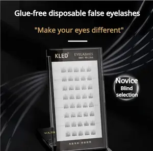 KLED Glue-Free Disposable False Eyelashes, Self-Adhesive Beginner Friendly Cluster Lashes, No Glue Needed Natural Look Press-On Lashes
