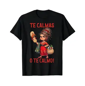 【100% cotton】2026 Summer Women’s Funny Mexican Spanish Mom T-Shirt, "Calm Or I Will Calm You" Graphic Tee, Casual Cotton Short Sleeve Shirt for Women, Humorous Meme T-Shirt, Relaxed Fit Summer Top, Gift for Mom or Friends, Trendy Everyday Wear
