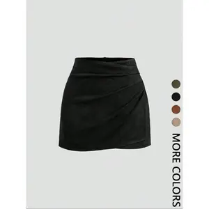 Women's suede material pleated short skirt, simple design, fashionable and charming, fashionable and casual, suitable for daily basic women's clothingRAIMENTRY