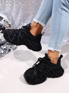 Women's Fall New Thick Sole Dad Sneakers, Casual Breathable Textile Shoes, Plain Pattern, All Seasons, Low Top Style