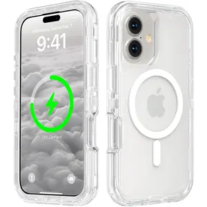 Entronix [Magnetic] Case Compatible with iPhone 16 - [Clear] Triple-Layer Heavy Duty Protection