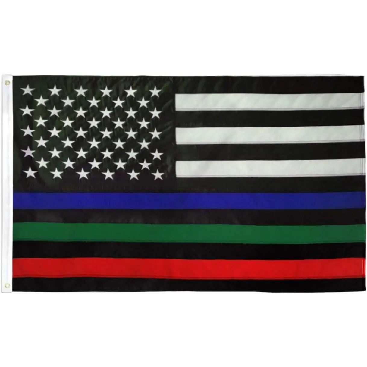 Thin Blue Green Red Line USA Flag 3x5 ft Outdoor Heavy Duty Nylon for High Winds Support Police Law Enforcement Firefighters Black White American