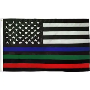 Thin Blue Green Red Line USA Flag 3x5 ft Outdoor Heavy Duty Nylon for High Winds Support Police Law Enforcement Firefighters Black White American