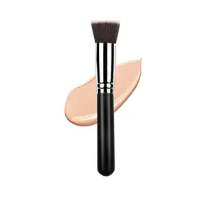 Flat Top Foundation Brush Soft Synthetic Fibers for Liquid Cream Powder Mineral Makeup Application Black Wand Design