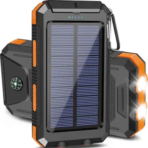 Portable Solar Charger Power Bank 10000mAh Portable Fast Charging Dual USB Ports LED Flashlight Compass IP65 Waterproof for Outdoor Activitie
