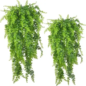 2-Pack Artificial Hanging Ferns - UV-Resistant Fake Ivy for Outdoor Decor (Green) Decorative Fruit Plants Set Ornaments