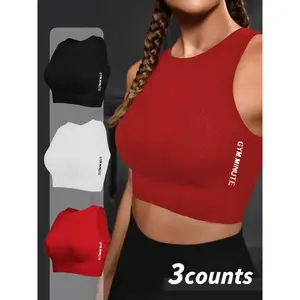Women's Solid Color Crop Sports Tank Top, Breathable Moisture Wicking Quick Drying Sports Top, Ladies Sportswear for Indoor Outdoor Wear, Gym Performance Top