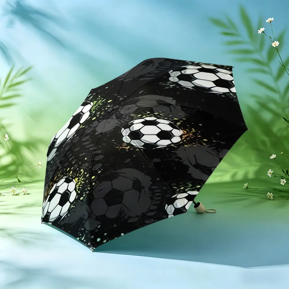 Football Design Folding Umbrella, 8-Rib Automatic Open, Plastic Handle, Windproof Portable, Halloween Christmas Gift, Lightweight Outdoor Accessory
