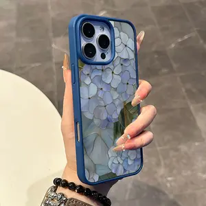 Magnetic Coquette Case for iPhone 17 16 E Pro Max 15 Plus 14 13 12 11 XS XR, Pastel Light Blue Hydrangea Pattern Design | Shockproof, Girly, Stylish, Silicone, and Trendy Protection