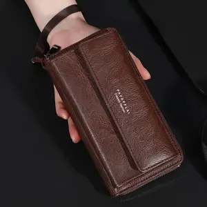 Men's Business Wallet, Made of PU Leather, Features Long Double-layer Zipper Closure Design, Buckle Flip Cover, and Bank Card Slots - Professional Wallet Suitable for Credit Cards and Cash Storage, Designed for Meetings and Business Trips