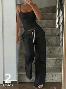 Women's Striped Sleeveless Vest Set with Loose Straight Pants, Casual Comfortable Top and Pants Sleepwear, Loungewear, All-Season Wear