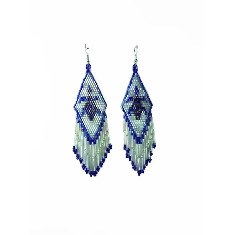 NEW IRIS BLUE WHITE BROWN BEADED TURTLE FASHION HOOK EARRINGS E26/3