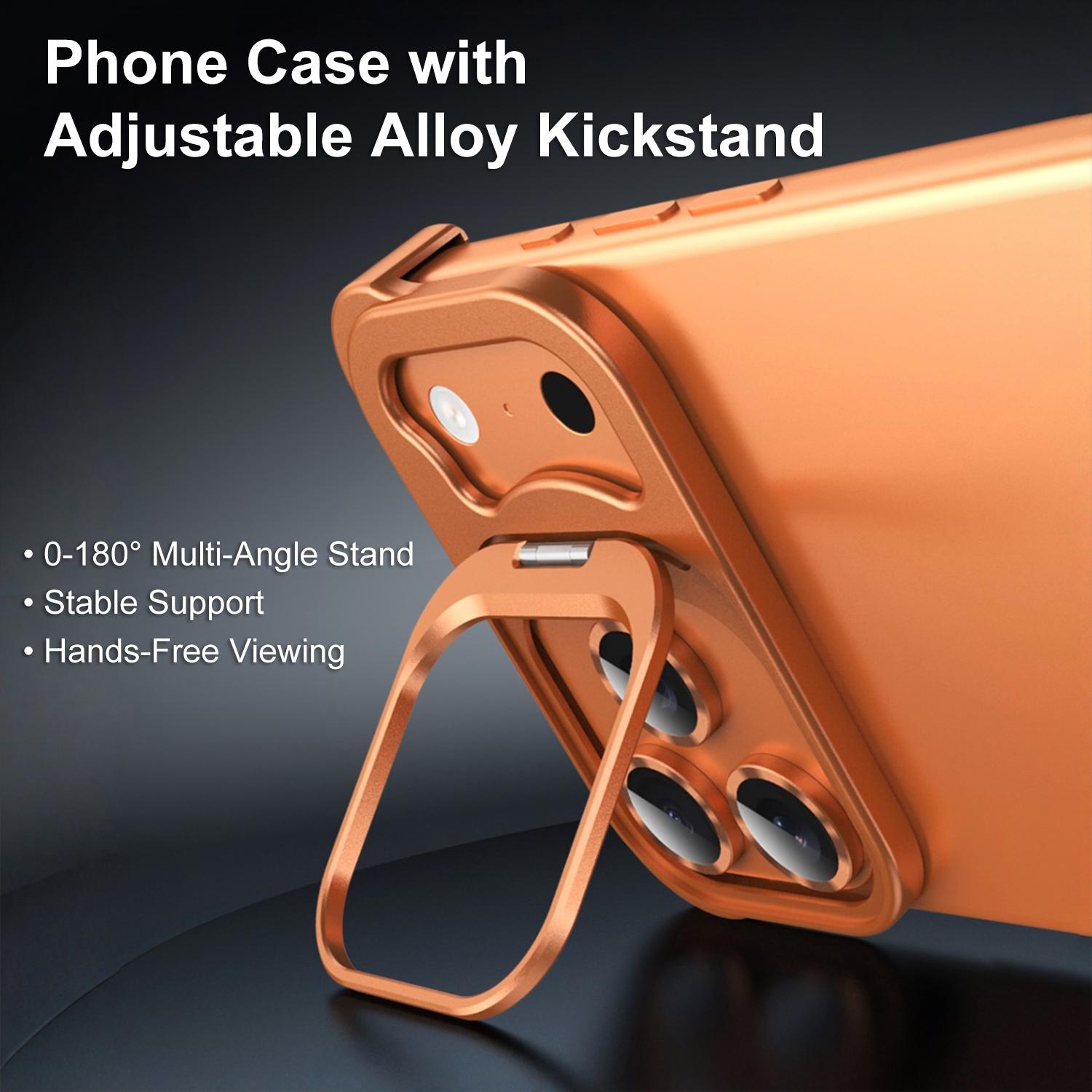 Compatible with iPhone 17 Pro Max Borderless Stand Case, Aluminum Metal Frameless Design, with Camera Lens Protector, Slim Thin & Lightweight, Shockproof Bumper Case for Women Men