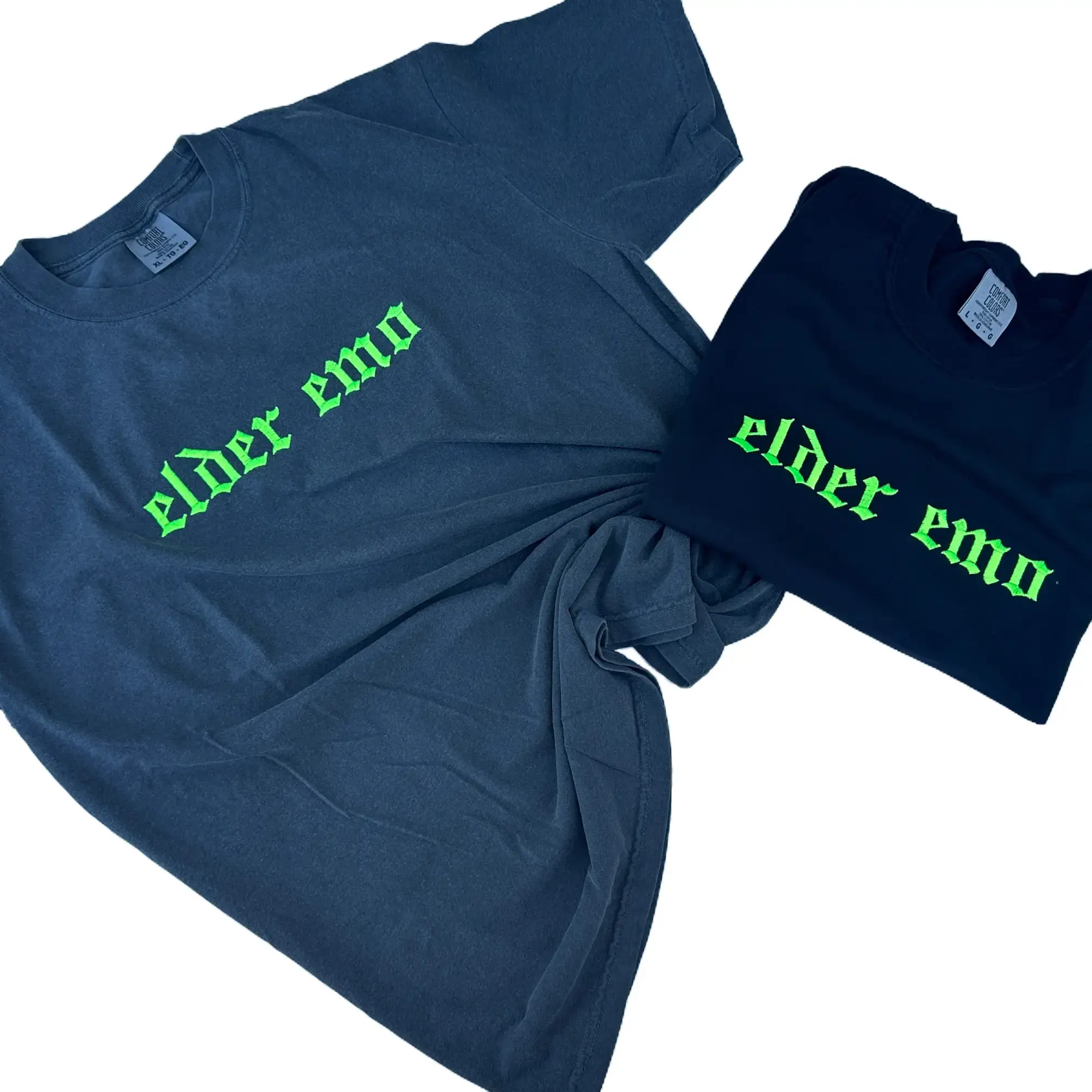 Comfort Colors - GREEN Elder Emo Embroidered T-shirt Cotton Stylish Top Unisex Menswear Short Sleeves
