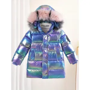 Girls'WinterGradientColorGlossyJacketLooseandWarmOutdoordownJacketCoat,TrendySnowCoat