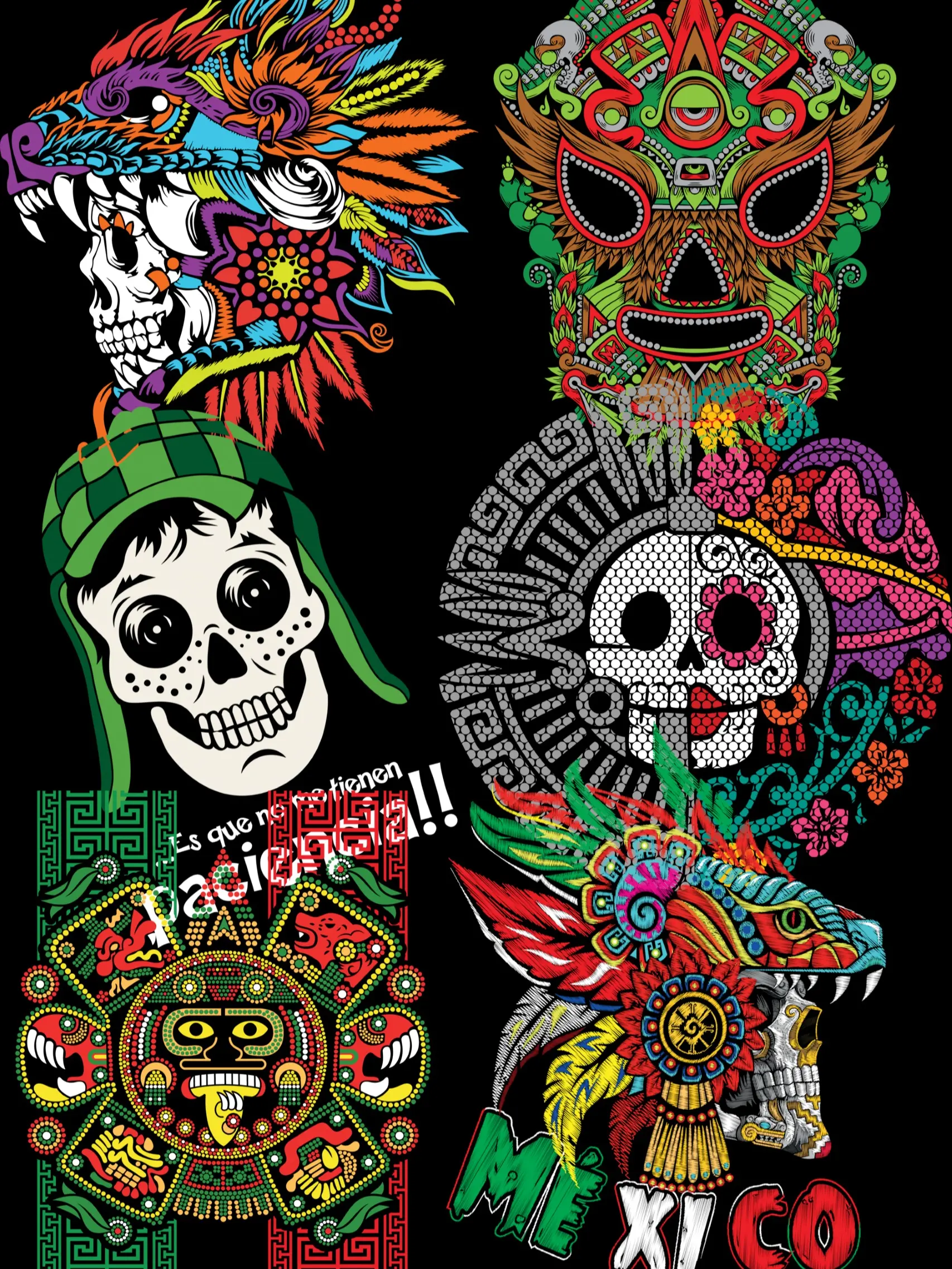 Mexico Calaveras DTF Gang Sheet DIY Craft Supplies & DIY Material, 22"x36", 6 Adult (11 in) & 6 Pocket-Size Transfers for Black & Dark Color Art Fashion Projects