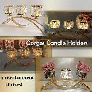 Elegant 3-Head Crystal & Iron Candle Holder, Luxurious Table Centerpiece for Home & Wedding Decor, Stunning Design for Any Occasion, Crystal Candle Holders