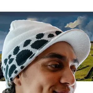 Cow Print Brimmed Cuff Knit Acrylic Beanie Hat Stretch Fit Casual Style Everyday Wear Machine Washable Unisex Winter Accessory