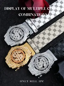 Men's Business Waist Belt with Rotating Dollar Automatic Buckle, Casual Fashion Trendy Versatile Belt, Essential Daily Wear, Casual Modern Waistband, Sparkling Western Belt, Stylish Belts