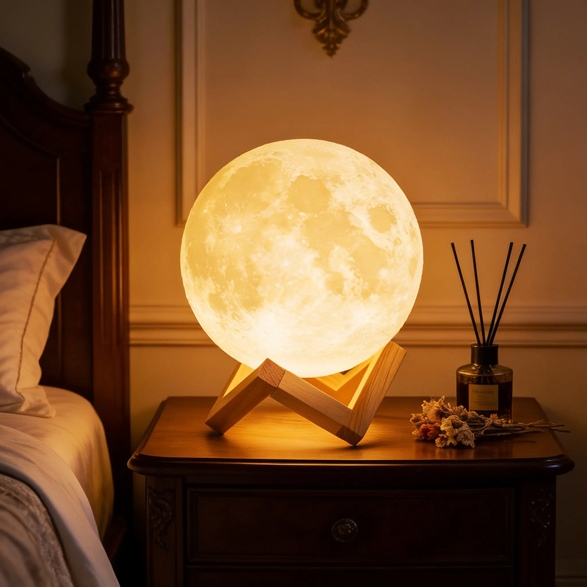 Romantic 3D Moon Table Lamp - Realistic Lunar Texture Warm Glow, Touch Dimmable, for Bedroom Date Night, Dinner Decor - Perfect Valentine's Gift for Her 5.9inch