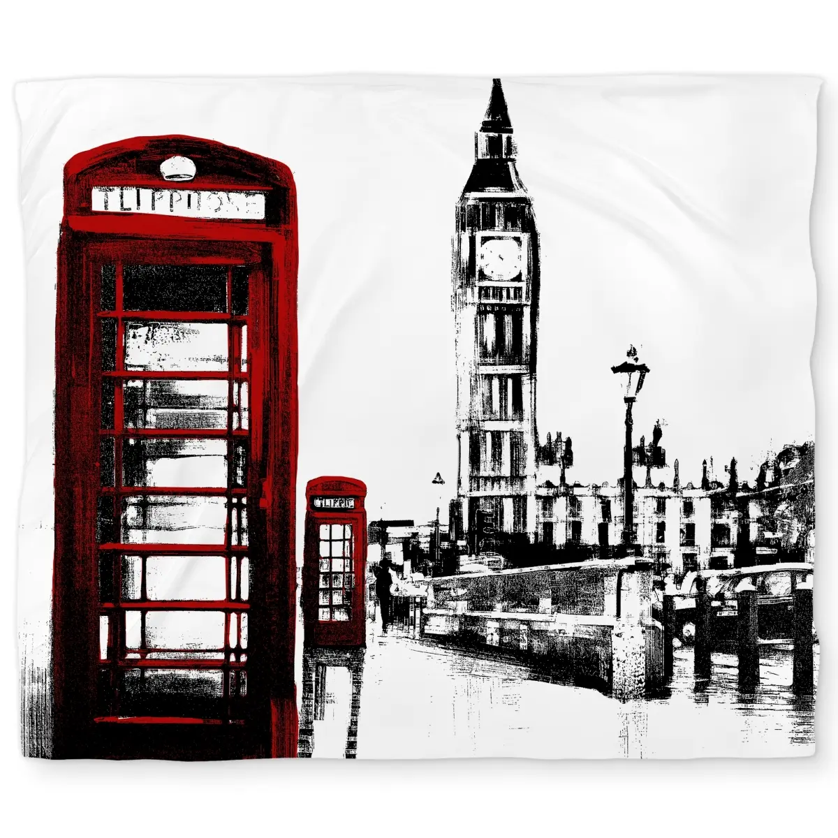 Begin Home Decor C1DCKSW012DVZU Telephone Box & Big Ben King Size Duvet Cover - London Home Decor, King Size Bed, London Icons, Microfiber Face