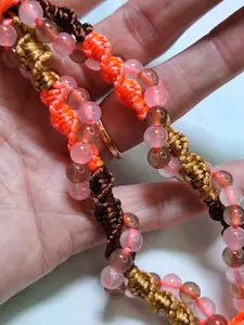 Handmade Rose Quartz Beaded Keychain with Satin Cord