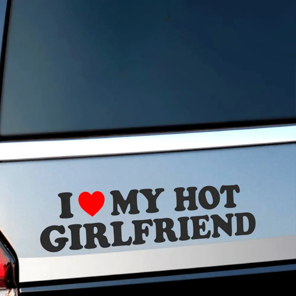 1PC MY HOT GIRLFRIEND Love Slogan Sticker (Red heart + black font + laptop/backpack fit) Daily sticker Adds sweet personality For daily decor fans Car Stickers Car Decal Sticker For Cars