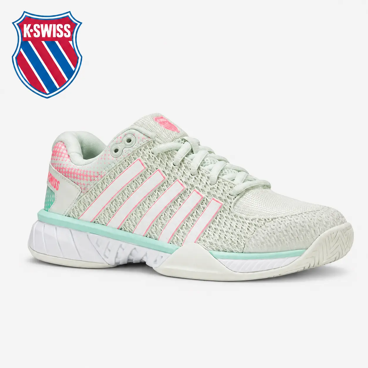 K-Swiss Women's Express Light Pickleball Shoes - Ice/Honeydew/Neon Pastel Pink | Court-Ready Comfort