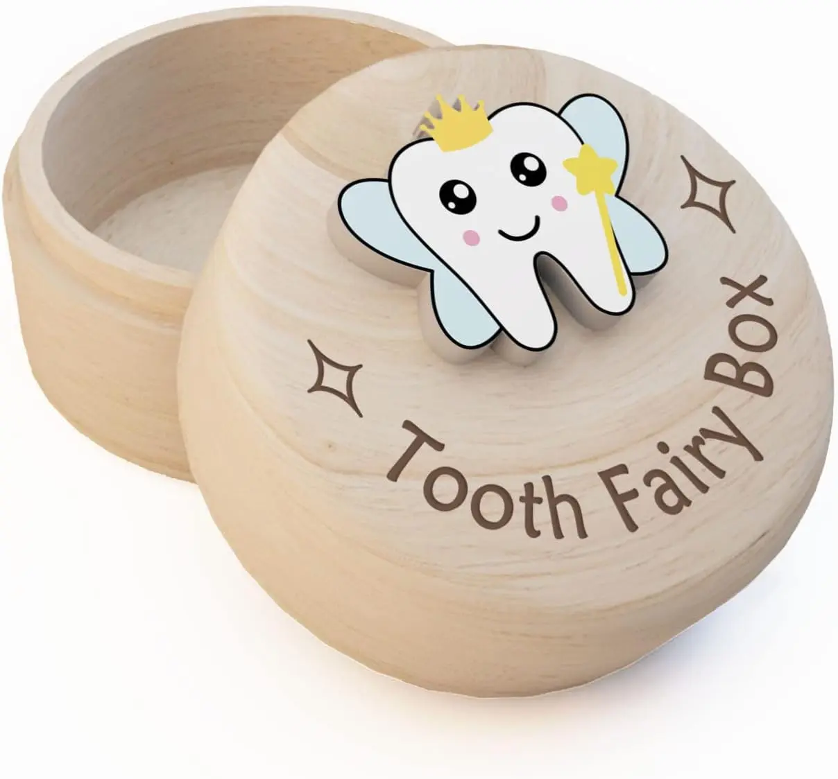Carved Wooden Tooth Fairy Box with 3D Design, Compact Size, Durable Build & Easy Portability, Kids' Lost Dropped Tooth Keepsake Storage Container (B-wings-T)