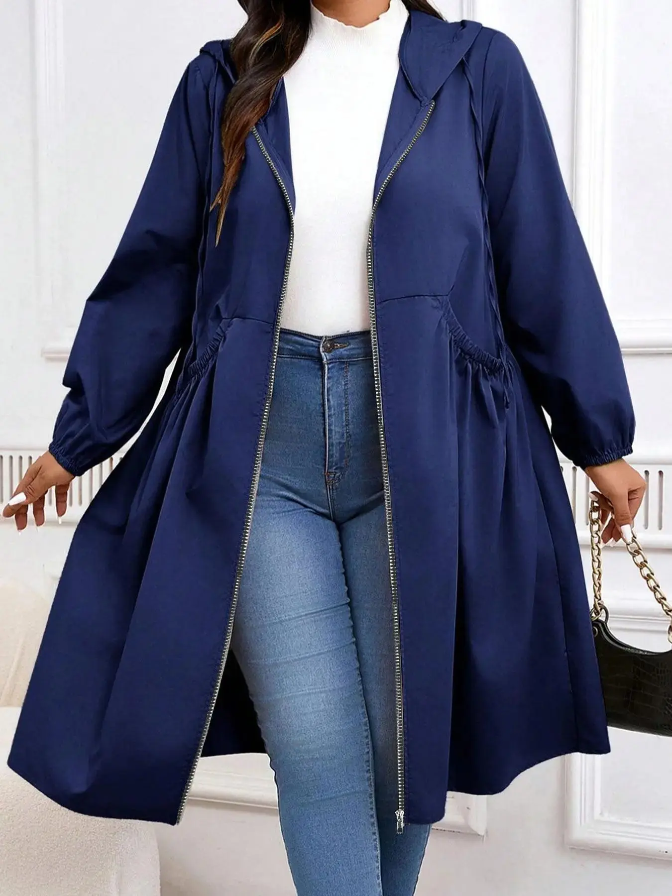 Plus Size Casual Loose-Fit Woven Jacket, Fall & Winter Moderate Fabric Coat, Casual Fashionable Outerwear, Comfortable Daily Wear Outerwear for Women