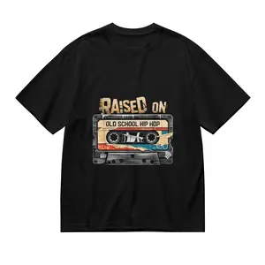 "Raised On Old School Hip Hop" Retro Cassette T-Shirt, 90s Rap Nostalgia Cotton Tee, Vintage Music Fan Casual Top for Men Women