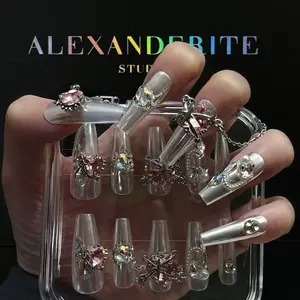 Alexandrite Studio Press On Nails --- Sliver Pink Heart