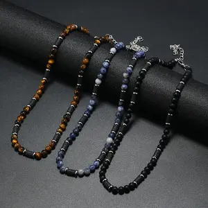 New Bohemian Men's Beaded Necklace Tiger Stone Natural Stone Fashion Trend Design Necklace Commemorative
