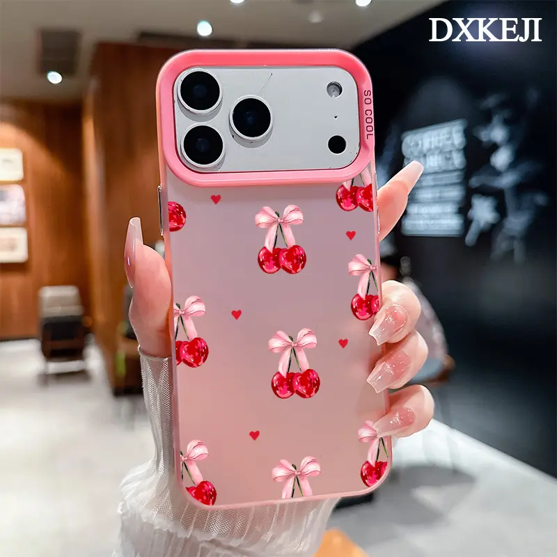 Aesthetic Cherry Bow Pattern Phone Case for iPhone 17,16 Pro Max,15 Plus,14,13,12,11,Air Plus - Shockproof, Anti-Scratch, Durable PC Back TPU Protective Customized Mobile Accessory, Accessories