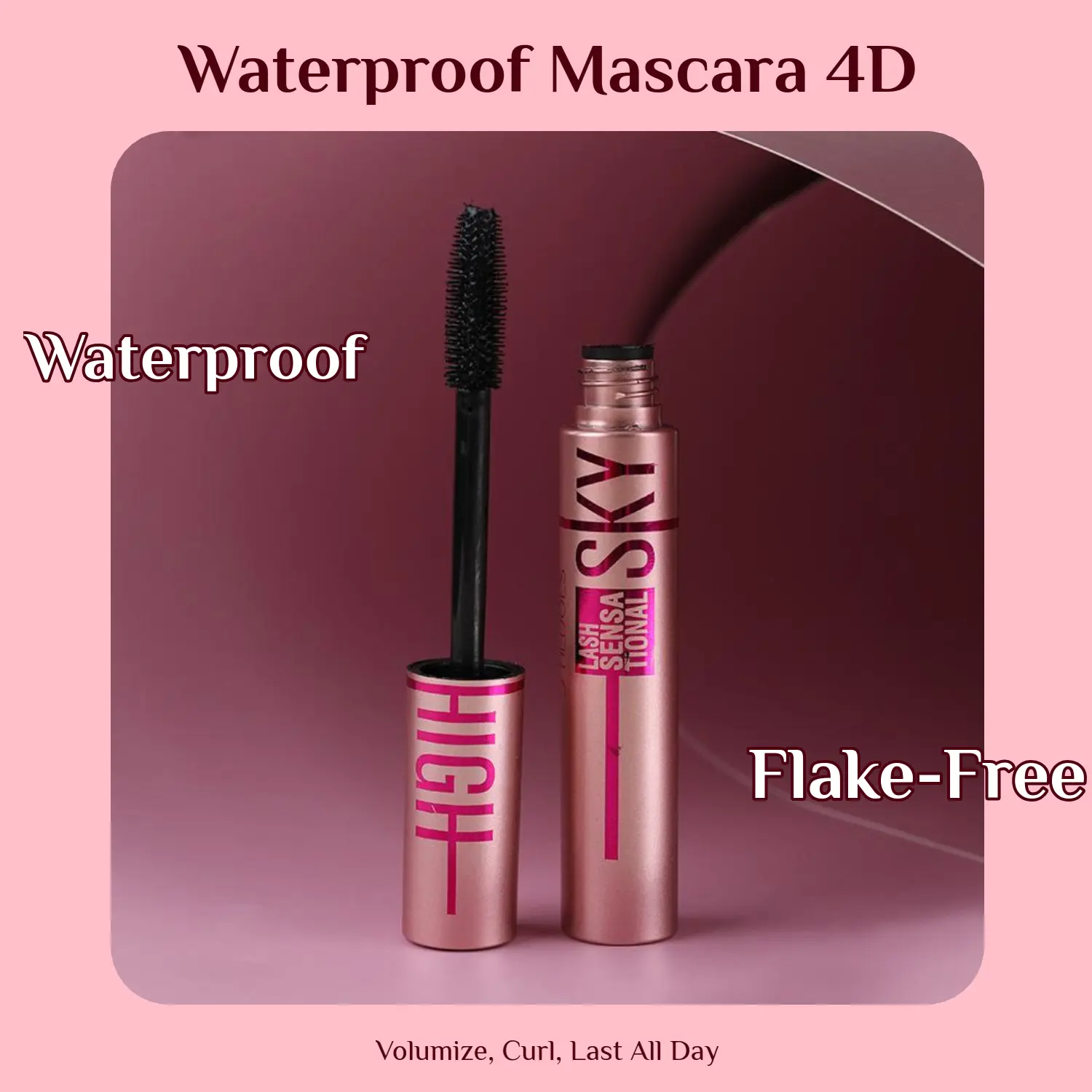 4D Lash Mascara, Waterproof Cosmetic Makeup with 960pcs Fibers, Volumizing, Curling, Long-Lasting, No Smudge, Flake-Free for Natural Thick Eyelashes (Warm Tone)