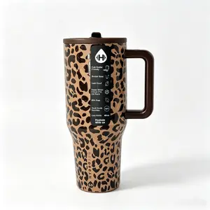 Hydrojug 40oz Leopard Print Tumbler With Handle Straw Lid | 24 Hours Cold Insulation, Leak Proof Cup Holder Friendly Travel Water Mug For Car Gym Office Camping