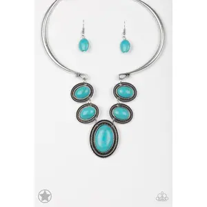 River Ride - Blue Turquoise Stone Silver Bar Necklace Blockbuster - Paparazzi