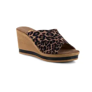 Onex Dianne X-Cross Slide Leopard Wedge Sandal Womens sizes 5-11 NEW