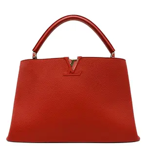Pre-owned Louis Vuitton Taurillon Leather Top Handle Bags Capucines MM Satchel Bag Orange